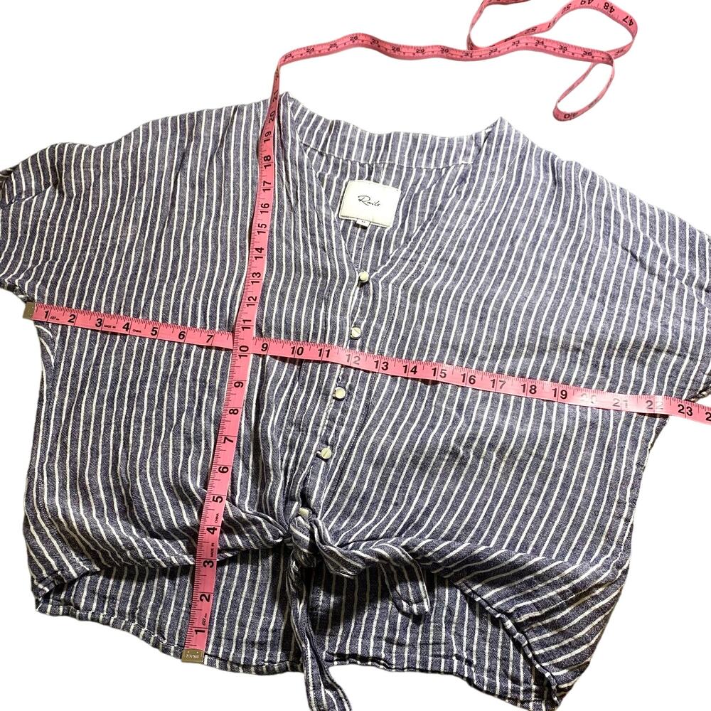 Rails Sloan Linen Blend Striped Tie Waist Crop Long Sleeve Top Blue White Medium - Picture 10 of 11